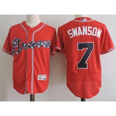 MLB Atlanta Braves 7 Swanson Red Stitched Majestic Flex Base Men Jersey