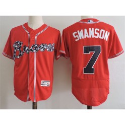 MLB Atlanta Braves 7 Swanson Red Stitched Majestic Flex Base Men Jersey