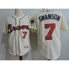MLB Atlanta Braves 7 Swanson Retired Cream Stitched Majestic Flex Base Men Jersey