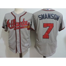 MLB Atlanta Braves 7 Swanson Retired Gray Road Stitched Majestic Flex Base Men Jersey