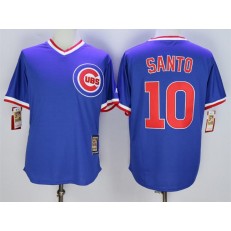 MLB Chicago Cubs 10 Ron Santo Blue Throwback Cool Base Men Jersey