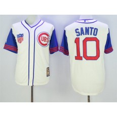 MLB Chicago Cubs 10 Ron Santo Cream 1942 Majestic Cooperstown Collection Throwback Men Jersey