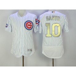 MLB Chicago Cubs 10 Ron Santo Retired White World Series Champions Gold Stitched Majestic 2016 Flex Base Men Jersey