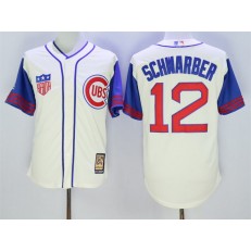 MLB Chicago Cubs 12 Kyle Schwarber Cream 1942 Majestic Cooperstown Collection Throwback Men Jersey