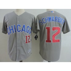 MLB Chicago Cubs 12 Kyle Schwarber Gray Road with Small Number Stitched Majestic Cool Base Men Jersey