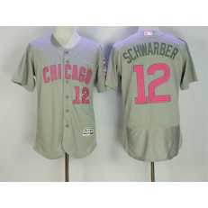 MLB Chicago Cubs 12 Kyle Schwarber Gray with Pink Mother's Day Stitched Majestic Flex Base Men Jersey