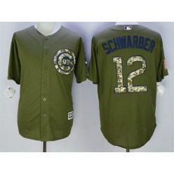 MLB Chicago Cubs 12 Kyle Schwarber Retired Green Salute to Service Cool Base Baseball Men Jersey