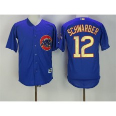 MLB Chicago Cubs 12 Kyle Schwarber Royal Blue World Series Champions Gold Stitched Majestic 2017 Cool Base Men Jersey