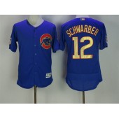 MLB Chicago Cubs 12 Kyle Schwarber Royal Blue World Series Champions Gold Stitched Majestic 2017 Flex Base Men Jersey