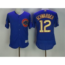 MLB Chicago Cubs 12 Kyle Schwarber Royal Blue World Series Champions Gold Stitched Majestic 2017 Flex Base Men Jersey