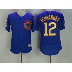 MLB Chicago Cubs 12 Kyle Schwarber Royal Blue World Series Champions Gold Stitched Majestic 2017 Flex Base Men Jersey