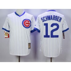 MLB Chicago Cubs 12 Kyle Schwarber White Pullover Majestic Cooperstown Collection Throwback Men Jersey