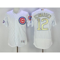 MLB Chicago Cubs 12 Kyle Schwarber White World Series Champions Gold Stitched Majestic 2016 Flex Base Men Jersey