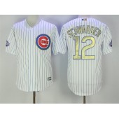 MLB Chicago Cubs 12 Kyle Schwarber White World Series Champions Gold Stitched Majestic 2017 Cool Base Men Jersey