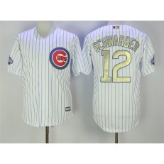 MLB Chicago Cubs 12 Kyle Schwarber White World Series Champions Gold Stitched Majestic 2017 Cool Base Men Jersey