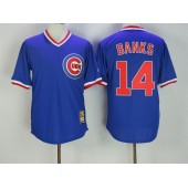 MLB Chicago Cubs 14 Ernie Banks Blue Throwback Cool Base Men Jersey
