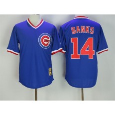 MLB Chicago Cubs 14 Ernie Banks Blue Throwback Cool Base Men Jersey