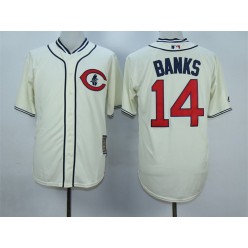 MLB Chicago Cubs 14 Ernie Banks Cream 1929 Majestic Cooperstown Collection Throwback Men Jersey