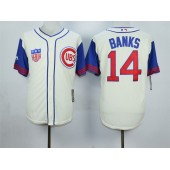 MLB Chicago Cubs 14 Ernie Banks Cream 1942 Majestic Cooperstown Collection Throwback Men Jersey
