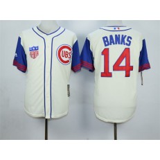 MLB Chicago Cubs 14 Ernie Banks Cream 1942 Majestic Cooperstown Collection Throwback Men Jersey