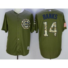 MLB Chicago Cubs 14 Ernie Banks Retired Green Salute to Service Cool Base Baseball Men Jersey