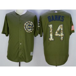 MLB Chicago Cubs 14 Ernie Banks Retired Green Salute to Service Cool Base Baseball Men Jersey