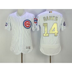 MLB Chicago Cubs 14 Ernie Banks Retired White World Series Champions Gold Stitched Majestic 2016 Flex Base Men Jersey
