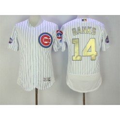 MLB Chicago Cubs 14 Ernie Banks Retired White World Series Champions Gold Stitched Majestic 2016 Flex Base Men Jersey
