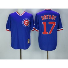 MLB Chicago Cubs 17 Kris Bryant Blue Throwback Cool Base Men Jersey