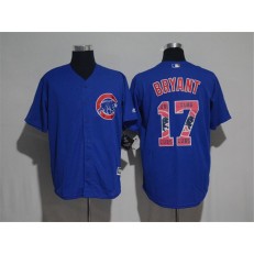 MLB Chicago Cubs 17 Kris Bryant Royal Blue Team Logo Ornamented Stitched Majestic Cool Base Men Jersey