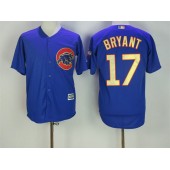 MLB Chicago Cubs 17 Kris Bryant Royal Blue World Series Champions Gold Stitched Majestic 2017 Cool Base Men Jersey