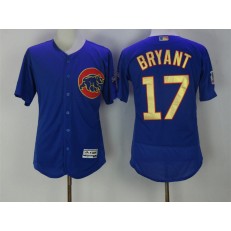 MLB Chicago Cubs 17 Kris Bryant Royal Blue World Series Champions Gold Stitched Majestic 2017 Flex Base Men Jersey