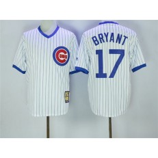 MLB Chicago Cubs 17 Kris Bryant White Pullover Majestic Cooperstown Collection Throwback Men Jersey