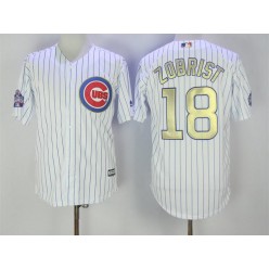 MLB Chicago Cubs 18 Ben Zobrist White World Series Champions Gold Stitched Majestic 2017 Cool Base Men Jersey