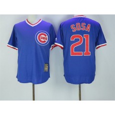 MLB Chicago Cubs 21 Sammy Sosa Blue Throwback Cool Base Men Jersey