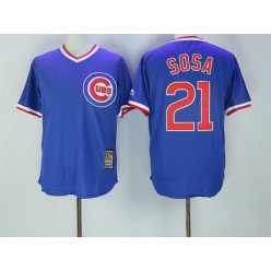 MLB Chicago Cubs 21 Sammy Sosa Blue Throwback Cool Base Men Jersey