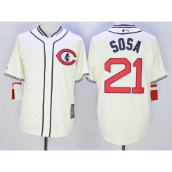 MLB Chicago Cubs 21 Sammy Sosa Cream 1929 Majestic Cooperstown Collection Throwback Men Jersey