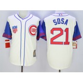 MLB Chicago Cubs 21 Sammy Sosa Cream 1942 Majestic Cooperstown Collection Throwback Men Jersey