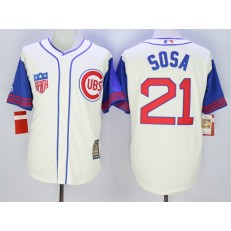 MLB Chicago Cubs 21 Sammy Sosa Cream 1942 Majestic Cooperstown Collection Throwback Men Jersey