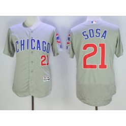 MLB Chicago Cubs 21 Sammy Sosa Gray Road Stitched 2016 Majestic Flex Base Men Jersey