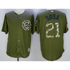 MLB Chicago Cubs 21 Sammy Sosa Retired Green Salute to Service Cool Base Baseball Men Jersey