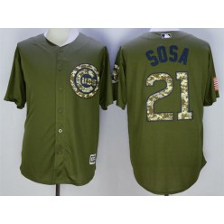 MLB Chicago Cubs 21 Sammy Sosa Retired Green Salute to Service Cool Base Baseball Men Jersey