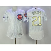 MLB Chicago Cubs 21 Sammy Sosa Retired White World Series Champions Gold Stitched Majestic 2016 Flex Base Men Jersey