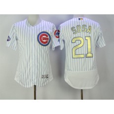 MLB Chicago Cubs 21 Sammy Sosa Retired White World Series Champions Gold Stitched Majestic 2016 Flex Base Men Jersey
