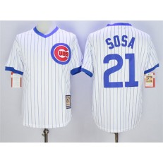 MLB Chicago Cubs 21 Sammy Sosa White Pullover Majestic Cooperstown Collection Throwback Men Jersey