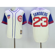 MLB Chicago Cubs 23 Ryne Sandberg Cream 1942 Majestic Cooperstown Collection Throwback Men Jersey
