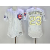 MLB Chicago Cubs 23 Ryne Sandberg White World Series Champions Gold Stitched Majestic 2016 Flex Base Men Jersey