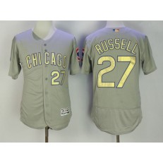 MLB Chicago Cubs 27 Addison Russell Gray World Series Champions Gold Stitched Majestic 2017 Flex Base Men Jersey