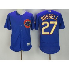MLB Chicago Cubs 27 Addison Russell Royal Blue World Series Champions Gold Stitched Majestic 2017 Flex Base Men Jersey
