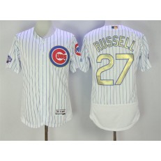 MLB Chicago Cubs 27 Addison Russell White World Series Champions Gold Stitched Majestic 2016 Flex Base Men Jersey